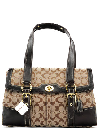 Coach Beige Brown Signature Turnlock Tote Bag