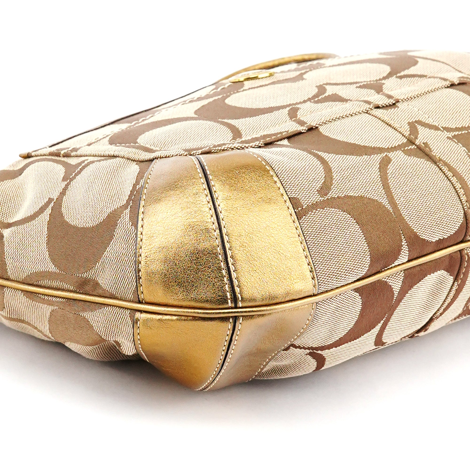 Coach Sac porté épaule en toile Signature beige et dorée