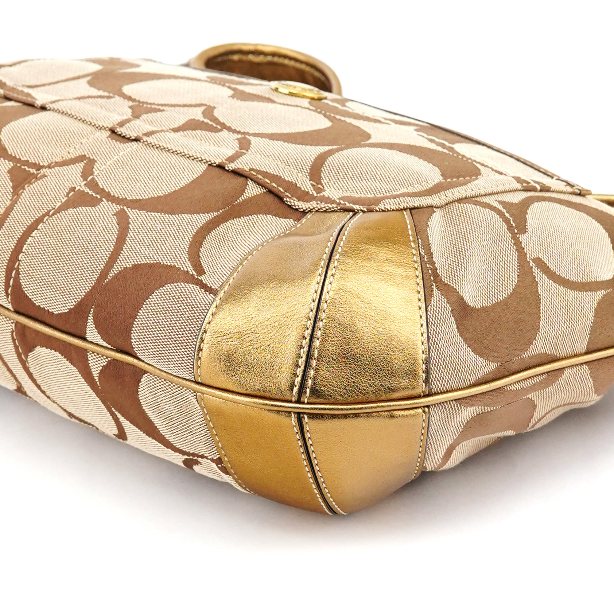 Coach Sac porté épaule en toile Signature beige et dorée