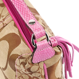 Coach Beige Pink Signature Python Patchwork Hobo Bag