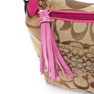 Coach Beige Pink Signature Python Patchwork Hobo Bag