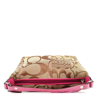 Coach Beige Pink Signature Python Patchwork Hobo Bag