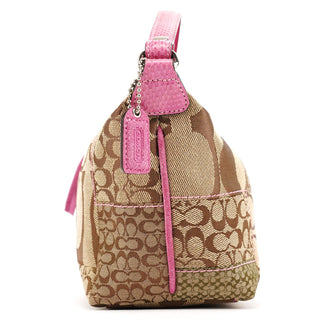 Coach Beige Pink Signature Python Patchwork Hobo Bag