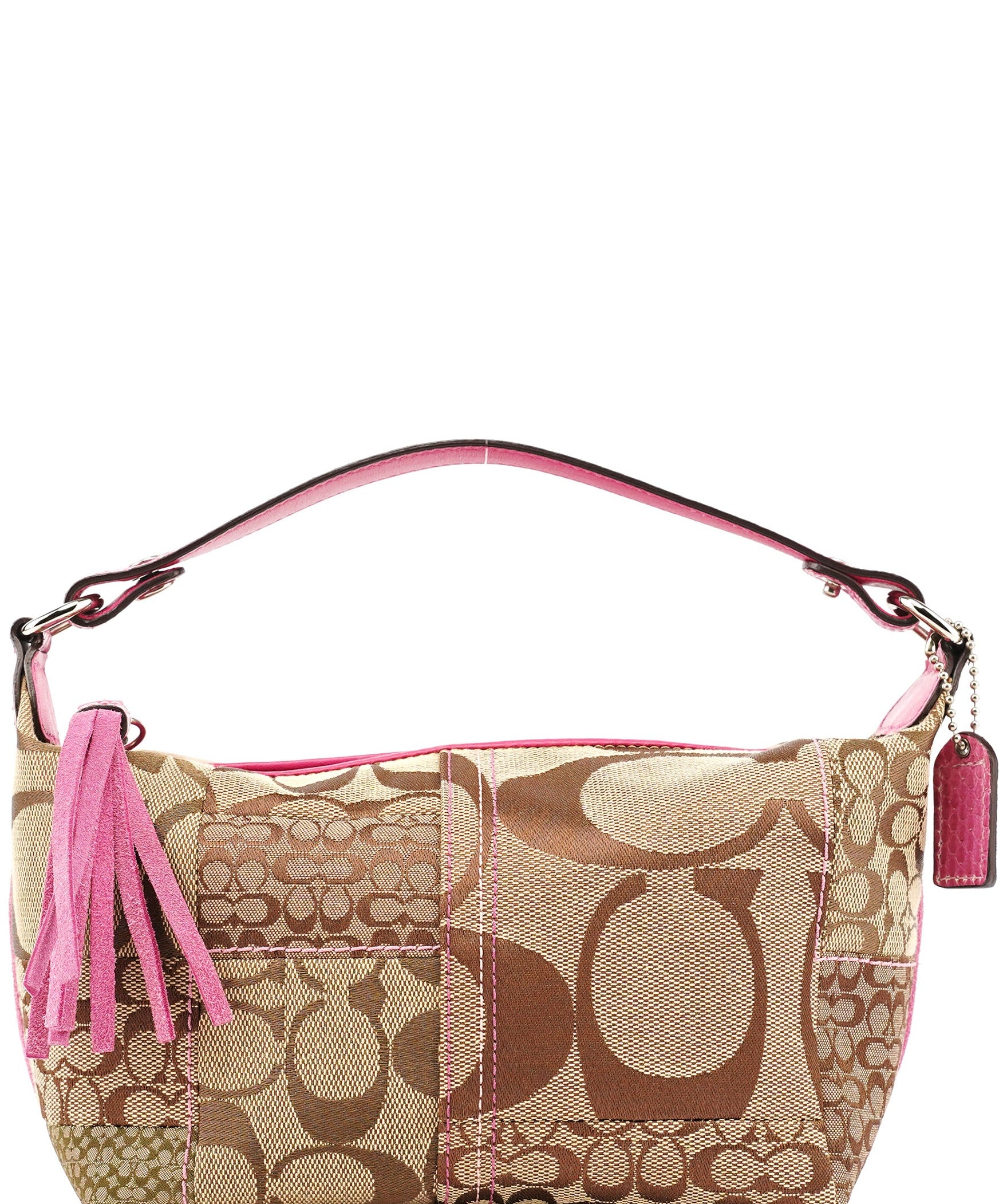 Coach Beige Pink Signature Python Patchwork Hobo Bag