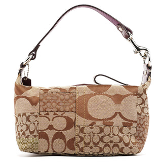 Coach Beige Signature Patchwork Mini Pochette Bag