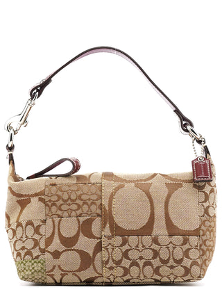 Coach Beige Signature Patchwork Mini Pochette Bag