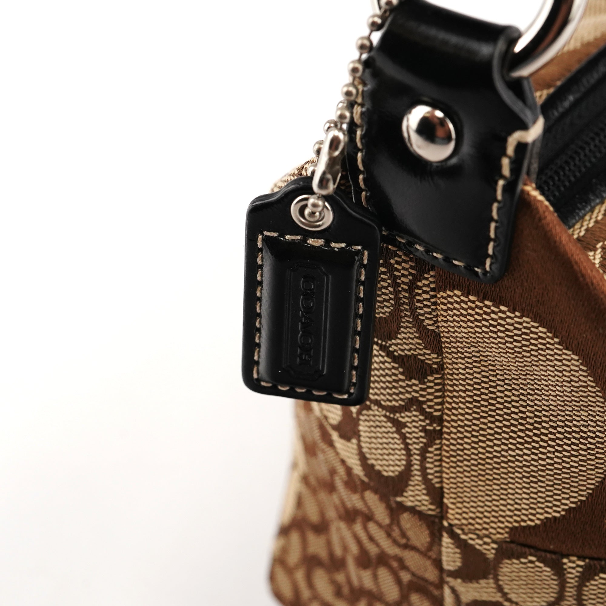 Coach Beige Signature Patchwork Mini Pochette Bag