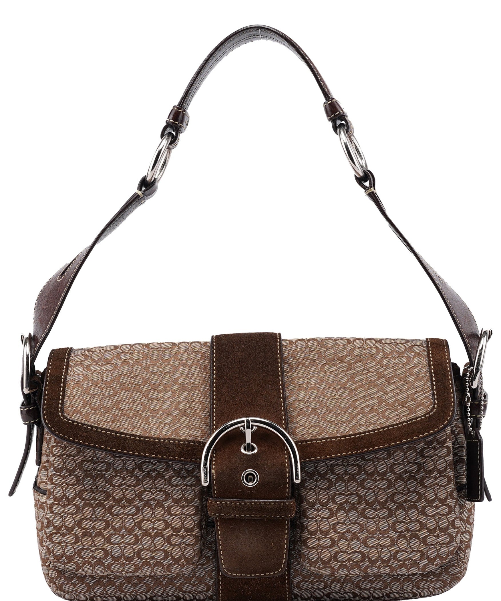Coach Beige Suede Signature C Soho Shoulder Bag