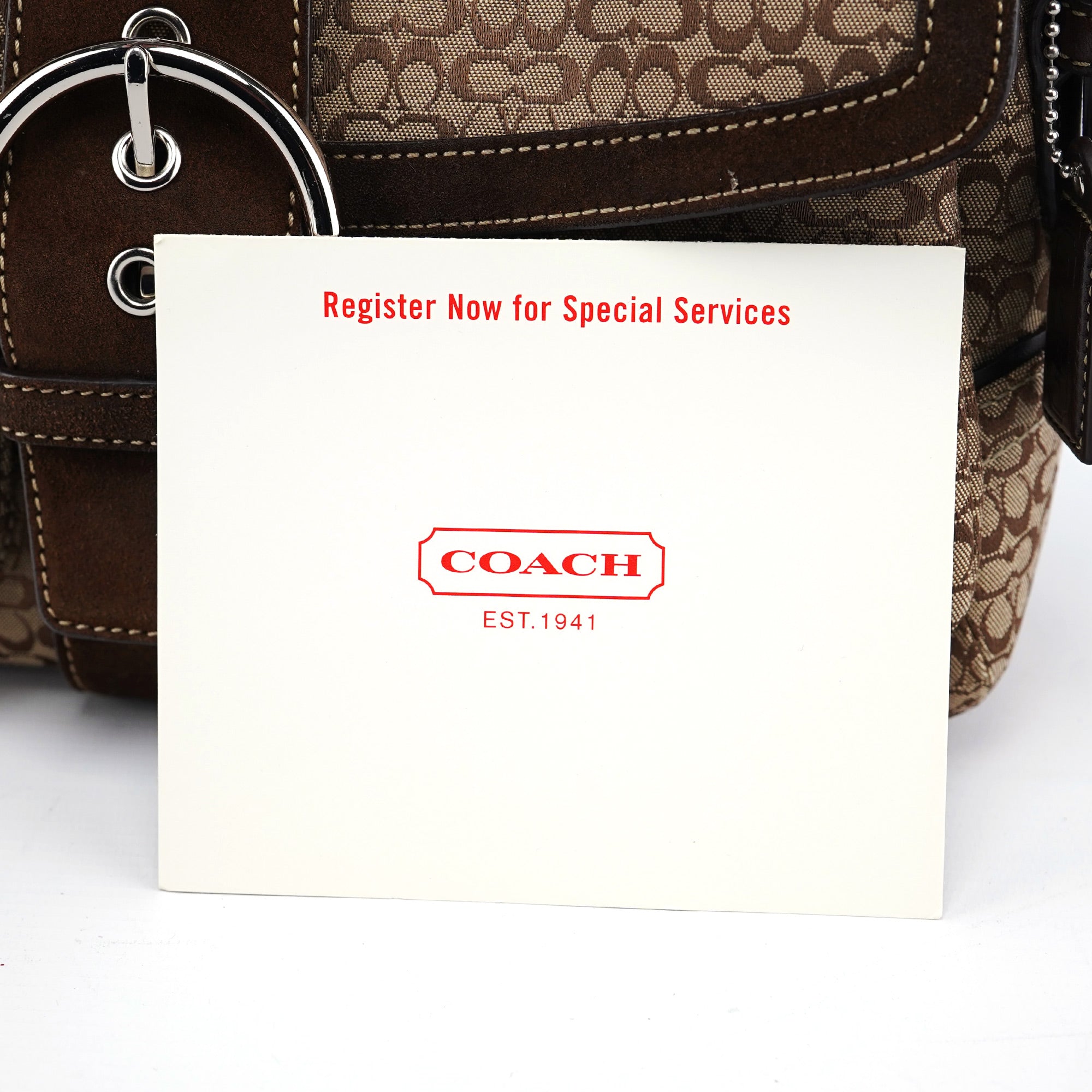 Coach Beige Suede Signature C Soho Shoulder Bag