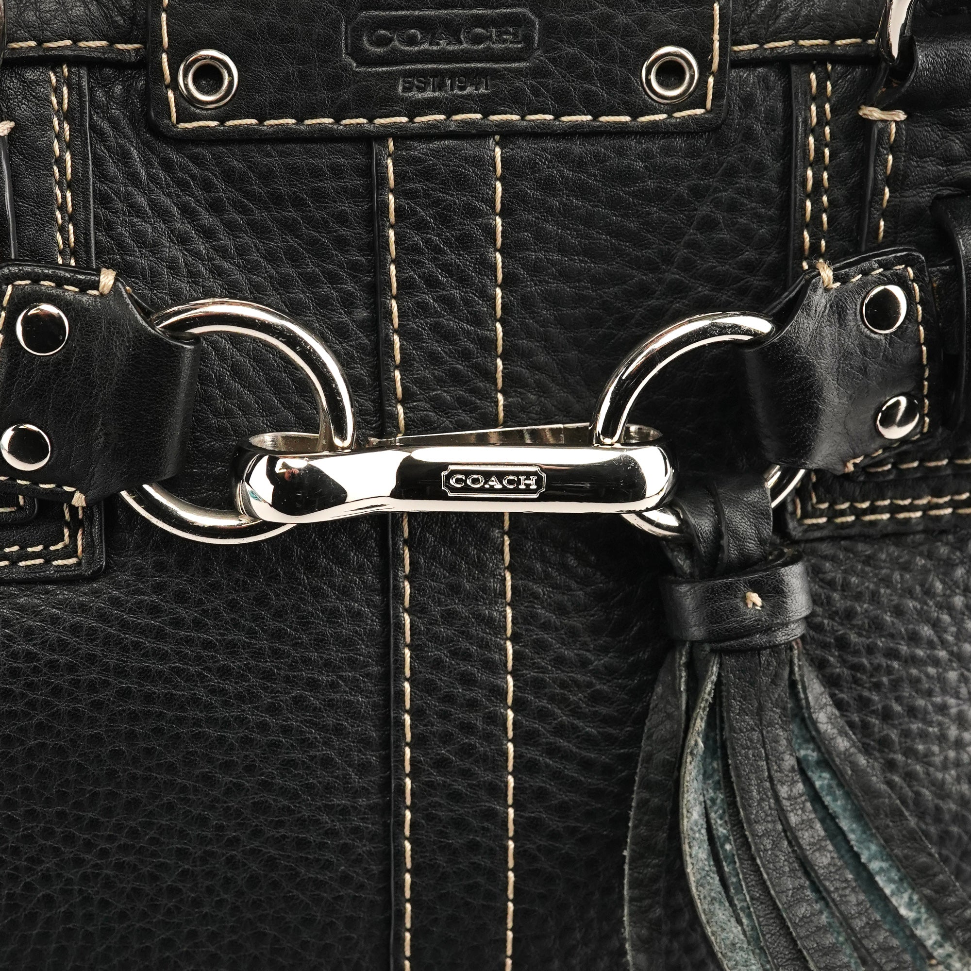 Coach Sac cabas Hamptons en cuir grainé noir