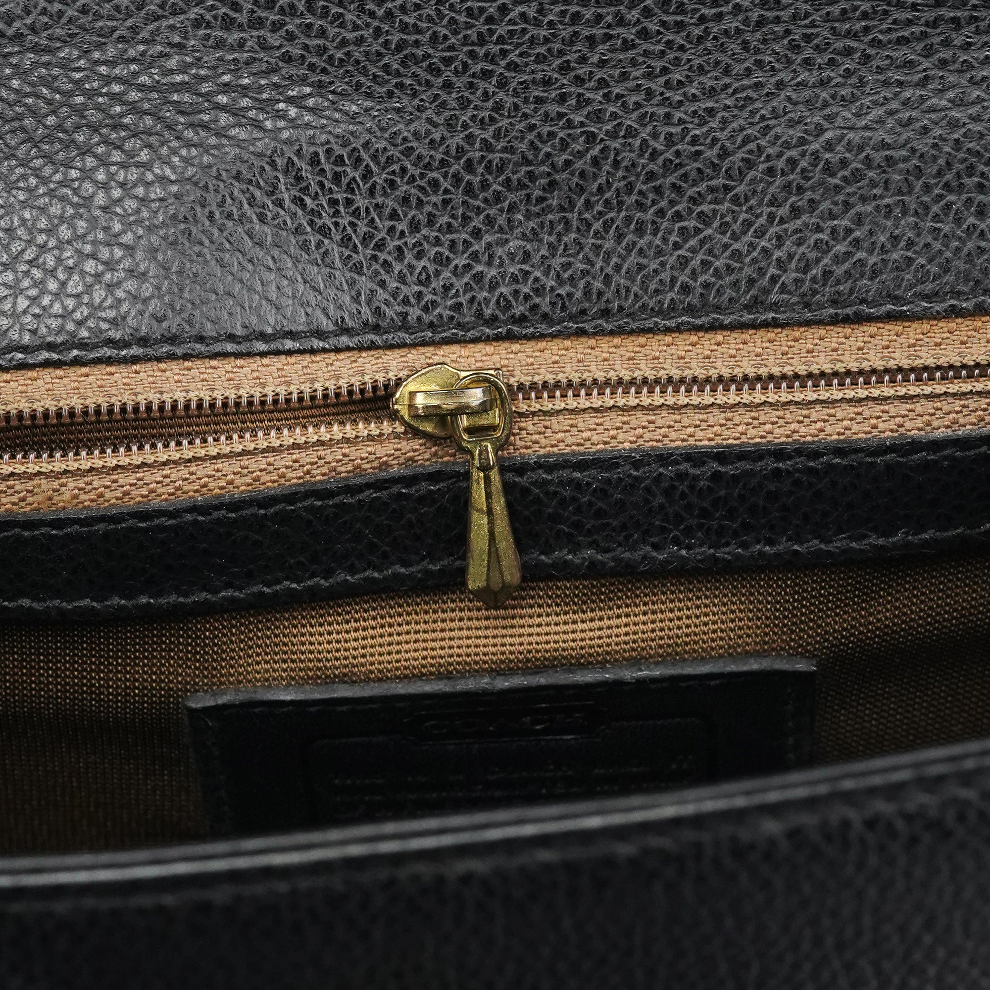 Coach Black Leather Turnlock Top Handle Bag