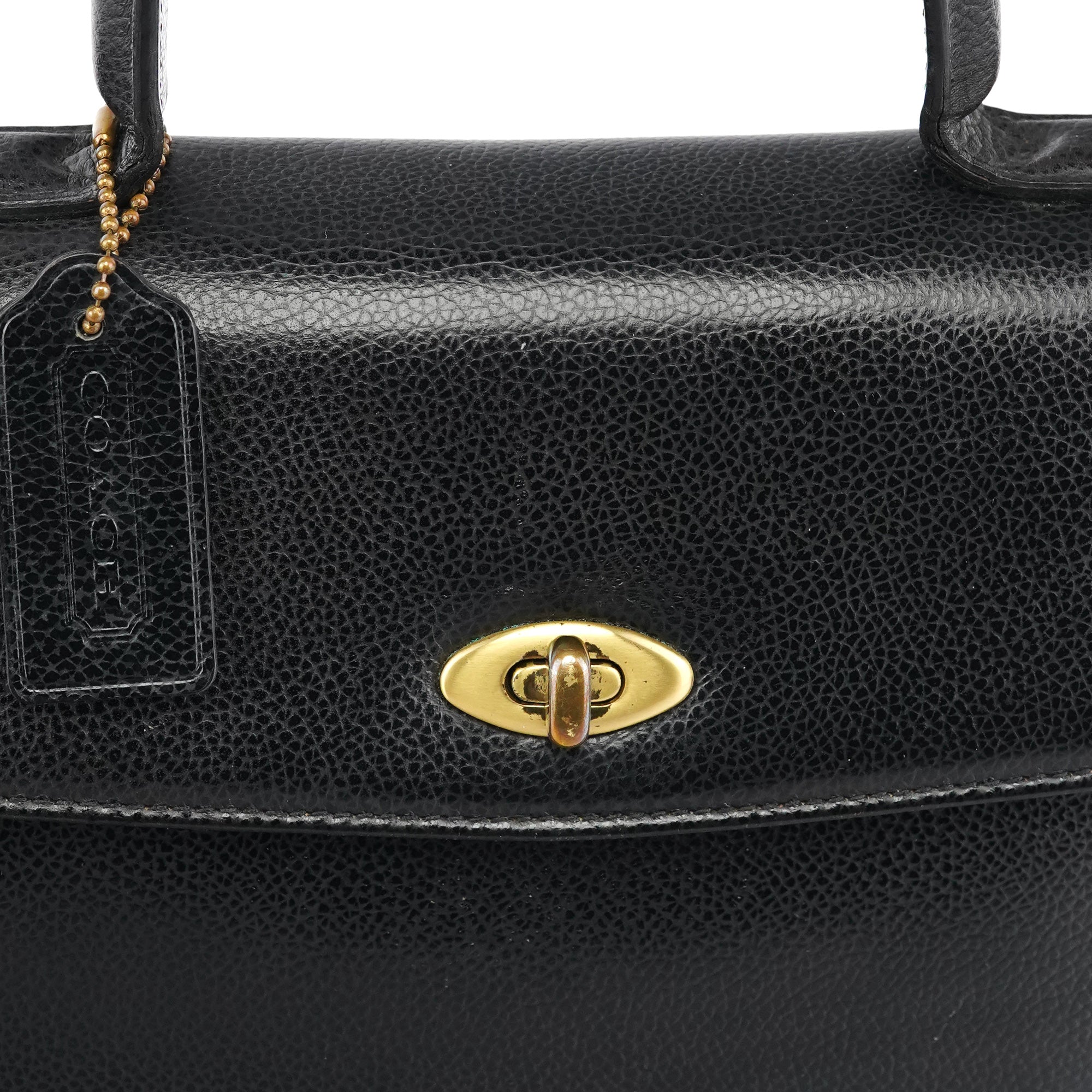 Coach Black Leather Turnlock Top Handle Bag