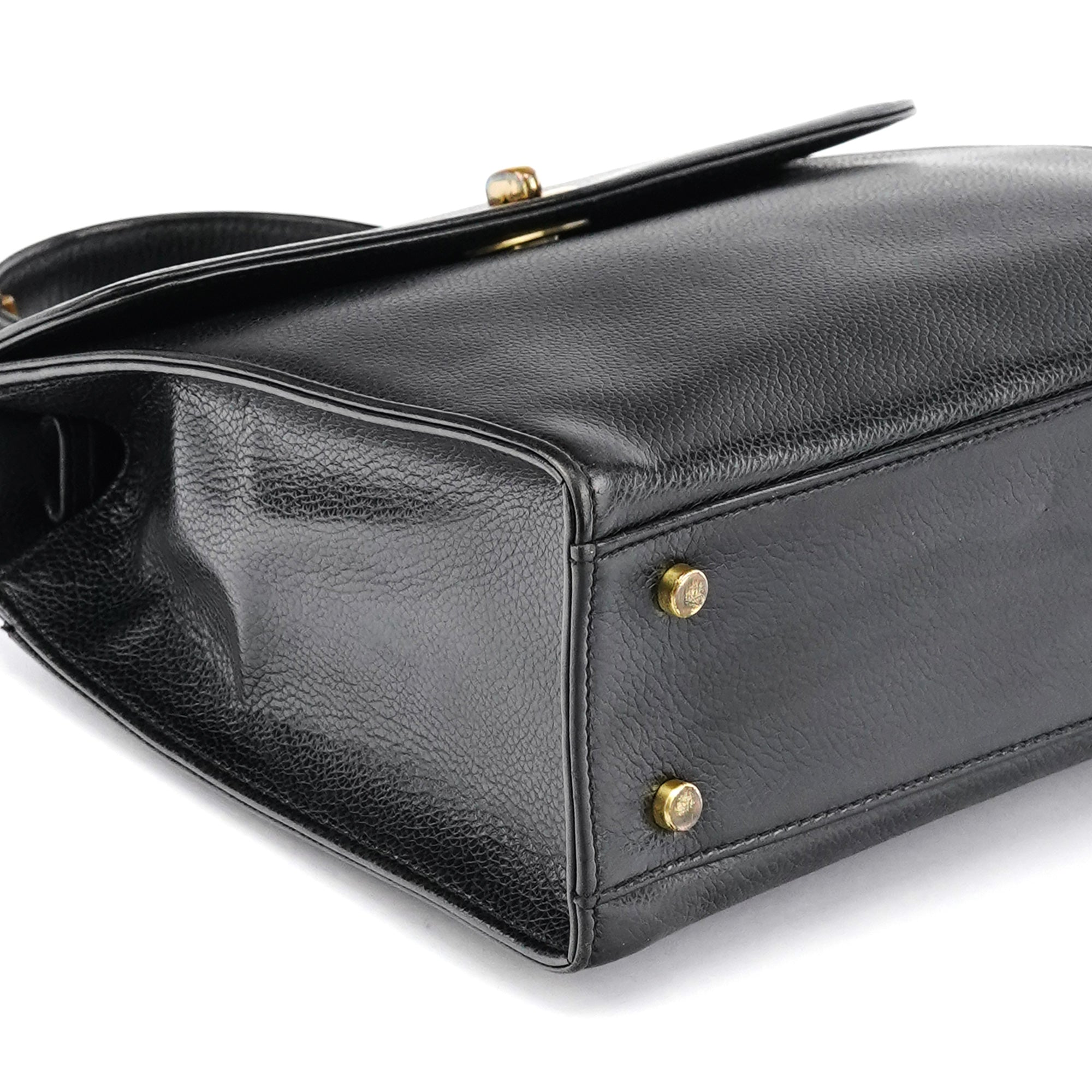 Coach Black Leather Turnlock Top Handle Bag