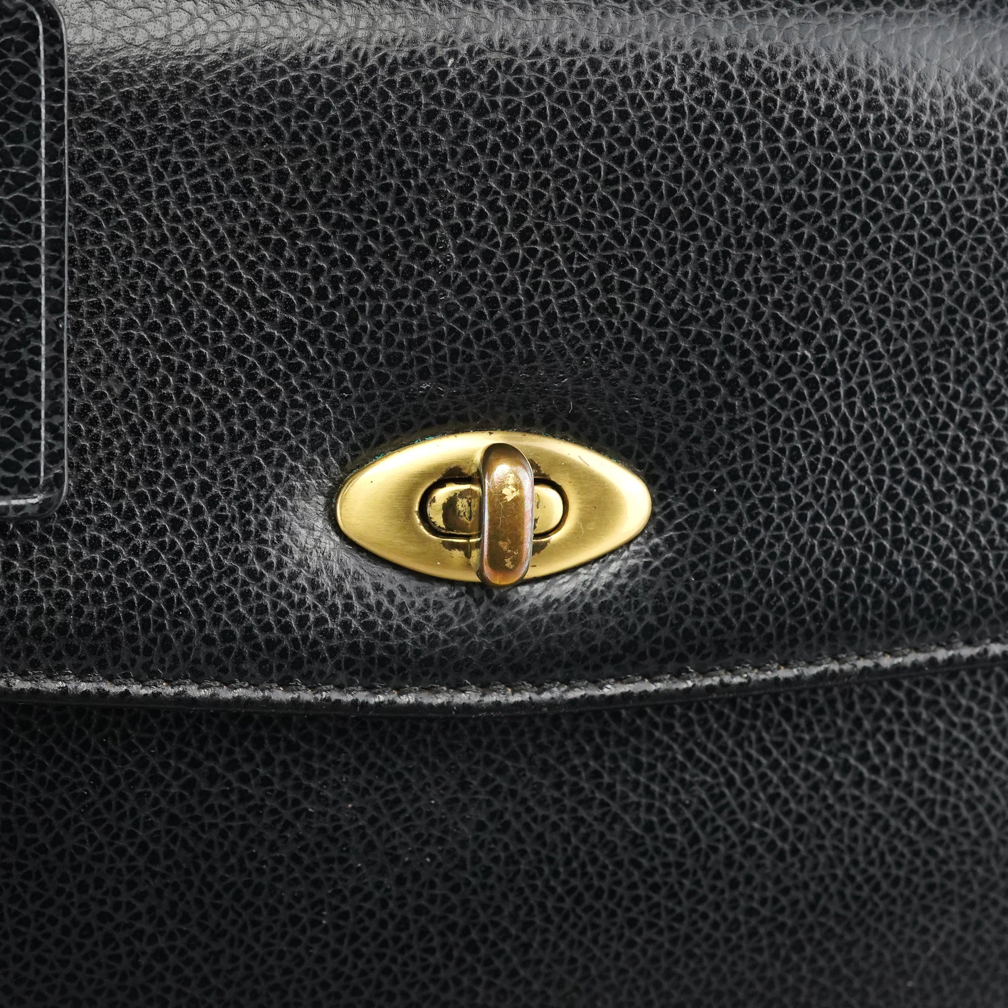 Coach Black Leather Turnlock Top Handle Bag