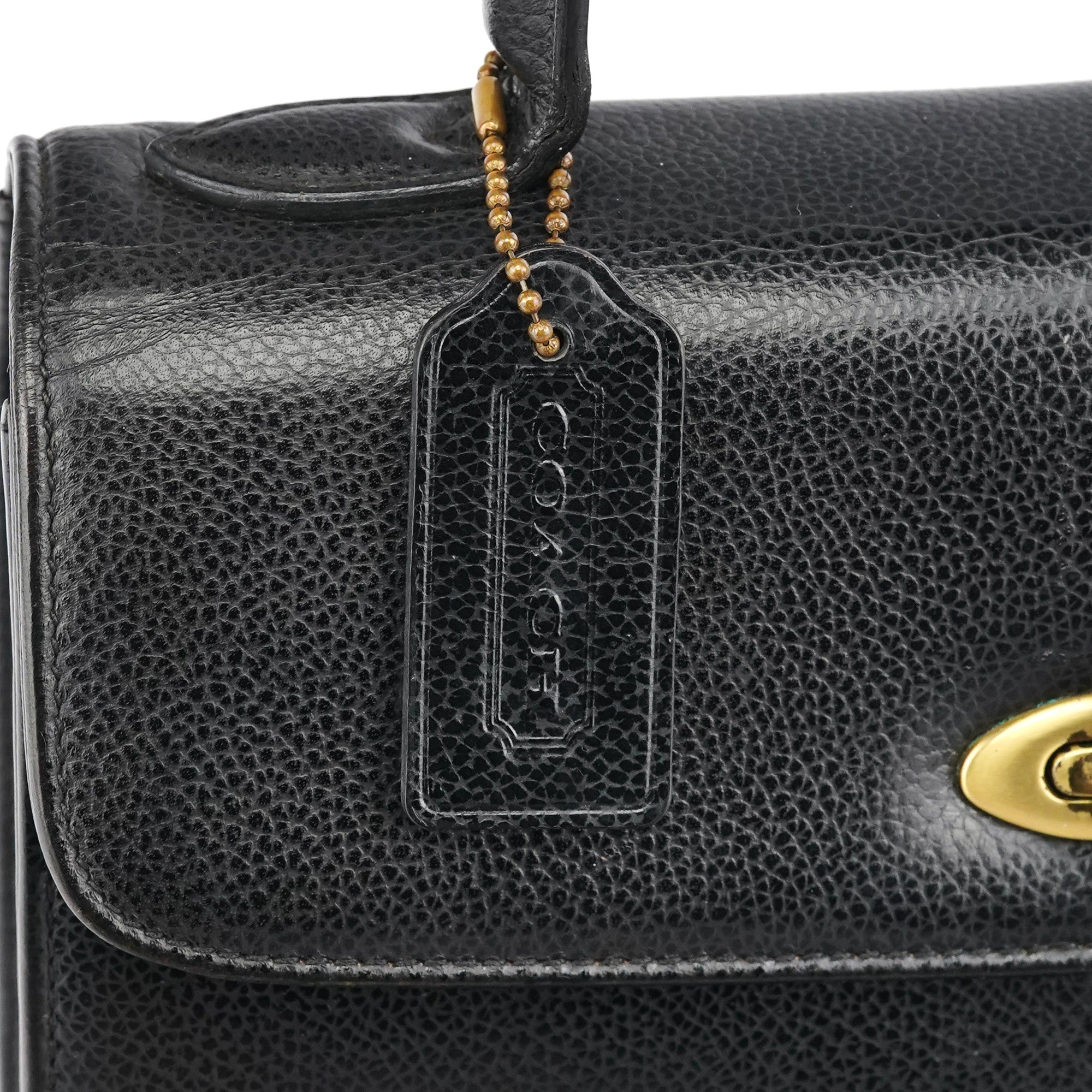 Coach Black Leather Turnlock Top Handle Bag