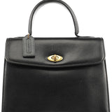 Coach Black Leather Turnlock Top Handle Bag