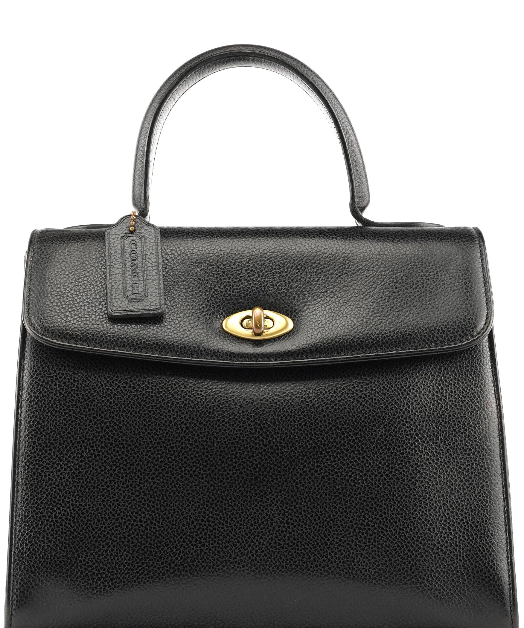 Coach Black Leather Turnlock Top Handle Bag