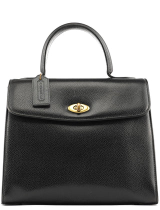 Coach Black Leather Turnlock Top Handle Bag