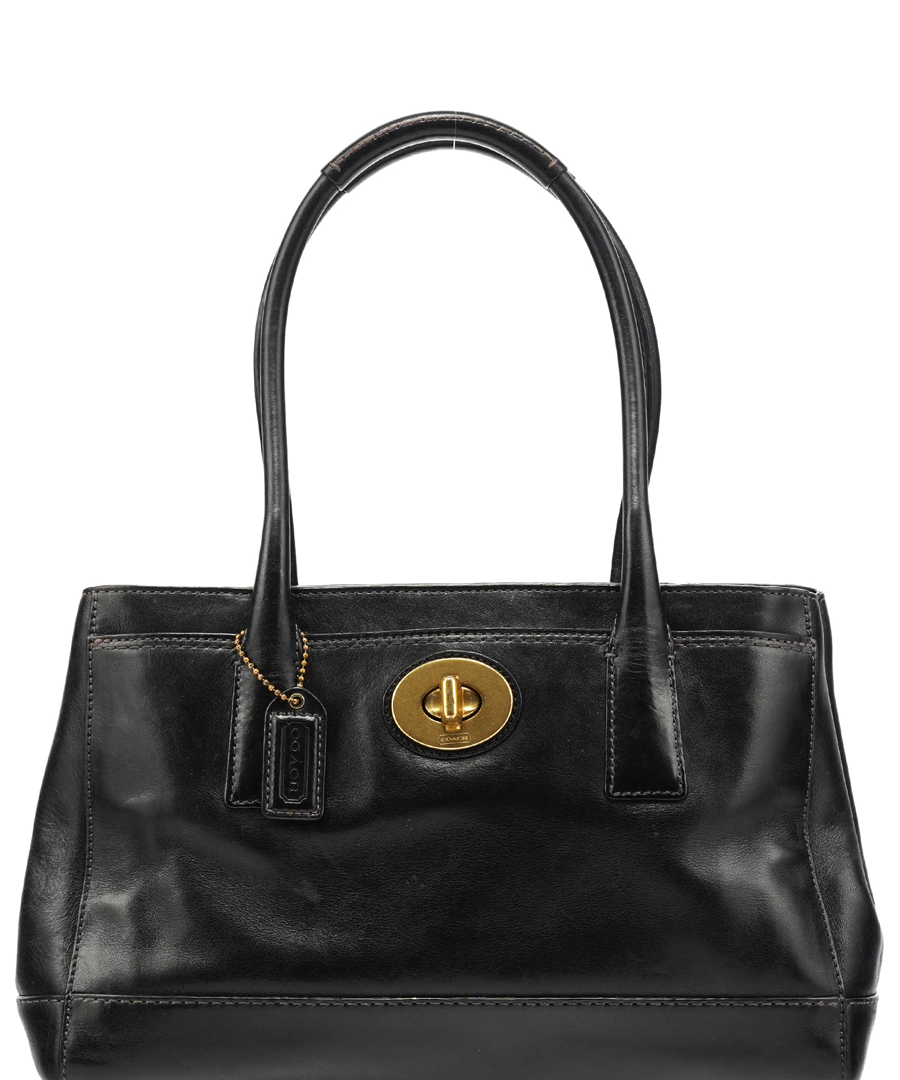 Coach Black Leather Turnlock Tote Bag