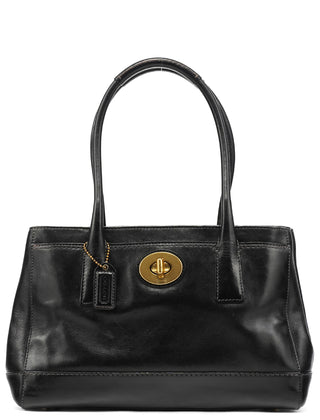 Coach Black Leather Turnlock Tote Bag