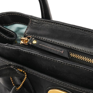 Coach Black Leather Turnlock Tote Bag