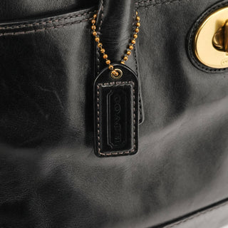 Coach Black Leather Turnlock Tote Bag
