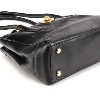 Coach Black Leather Turnlock Tote Bag