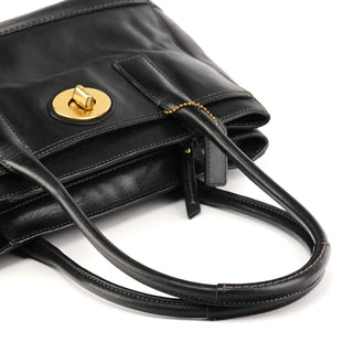 Coach Black Leather Turnlock Tote Bag