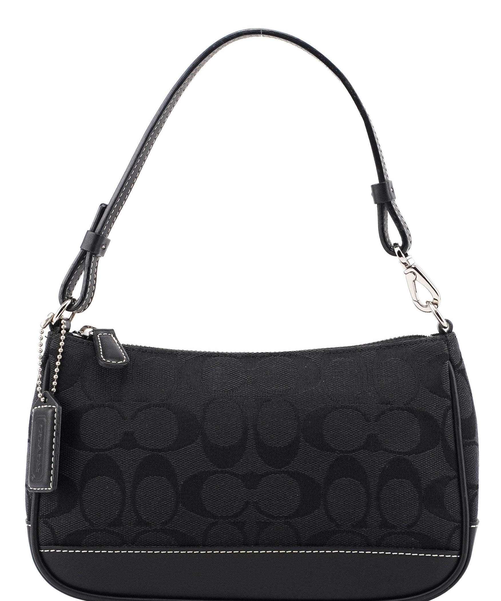 Coach Black Monogram Canvas Calfskin Shoulder Bag