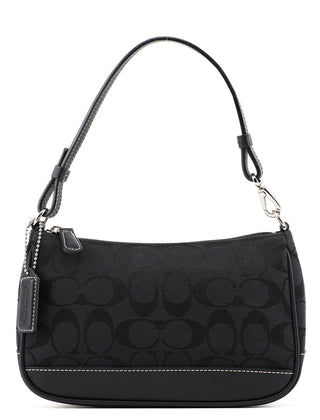 Coach Black Monogram Canvas Calfskin Shoulder Bag