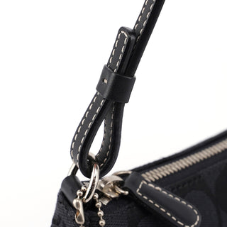 Coach Black Monogram Canvas Calfskin Shoulder Bag