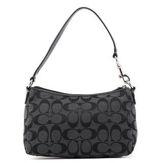 Coach Black Monogram Canvas Calfskin Shoulder Bag