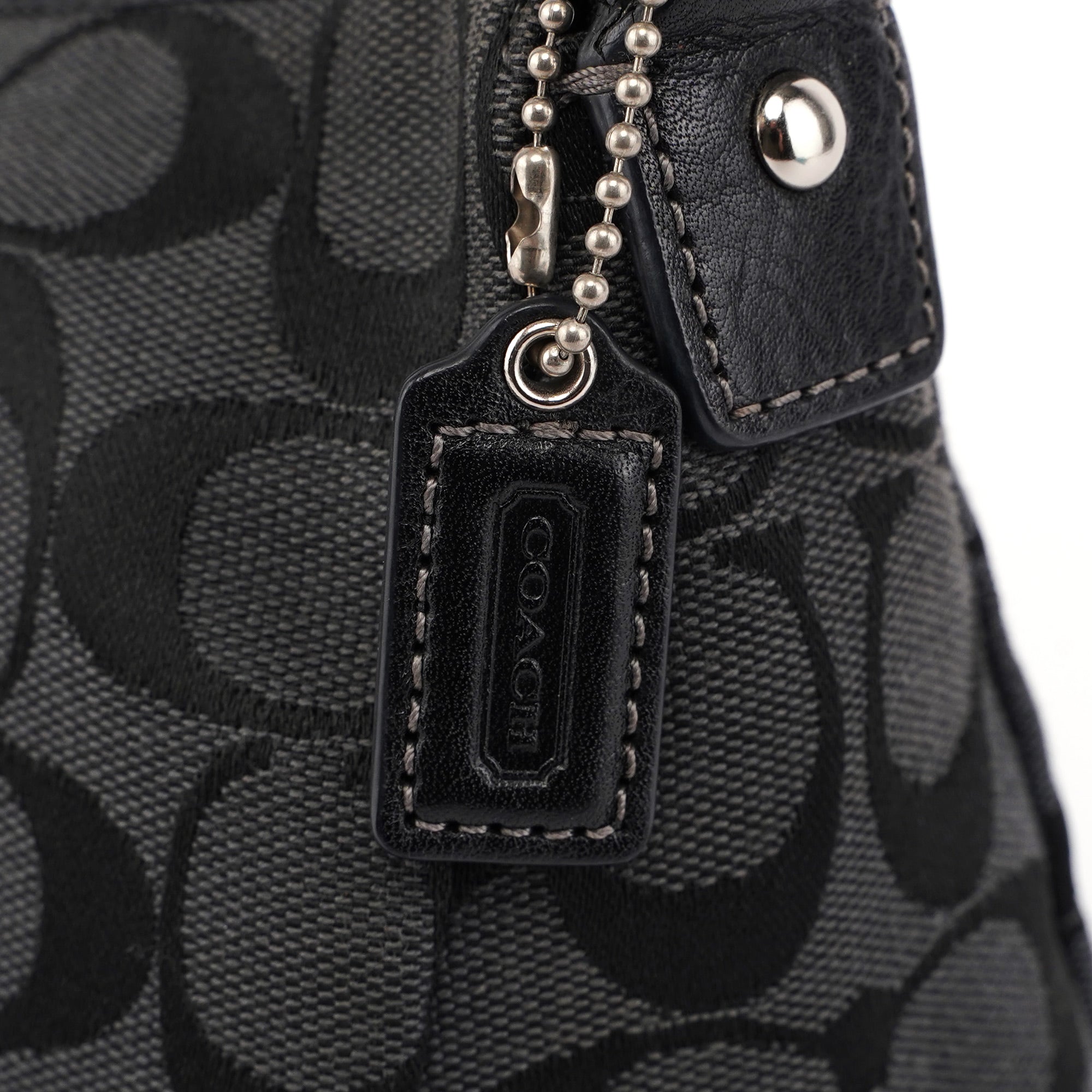 Coach Black Monogram Canvas Calfskin Shoulder Bag