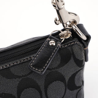 Coach Black Monogram Canvas Calfskin Shoulder Bag