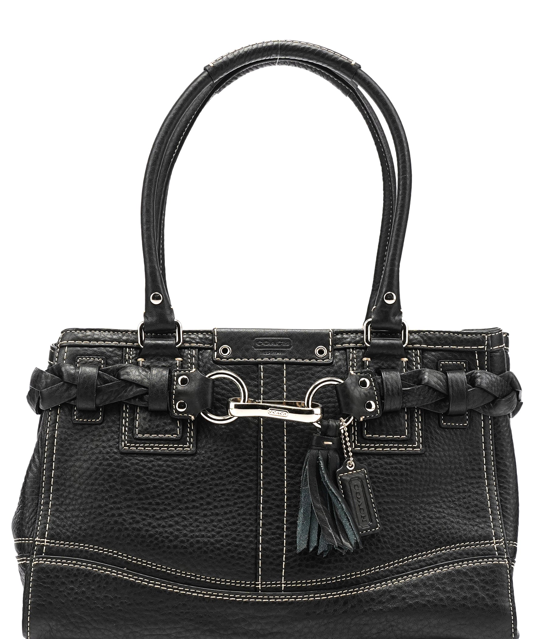 Coach Black Pebbled Leather Hamptons Tote Bag