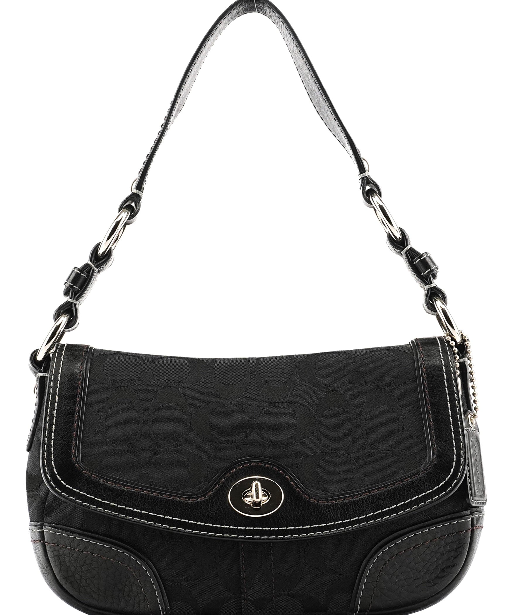 Coach Black Signature Canvas Turnlock Shoulder Bag