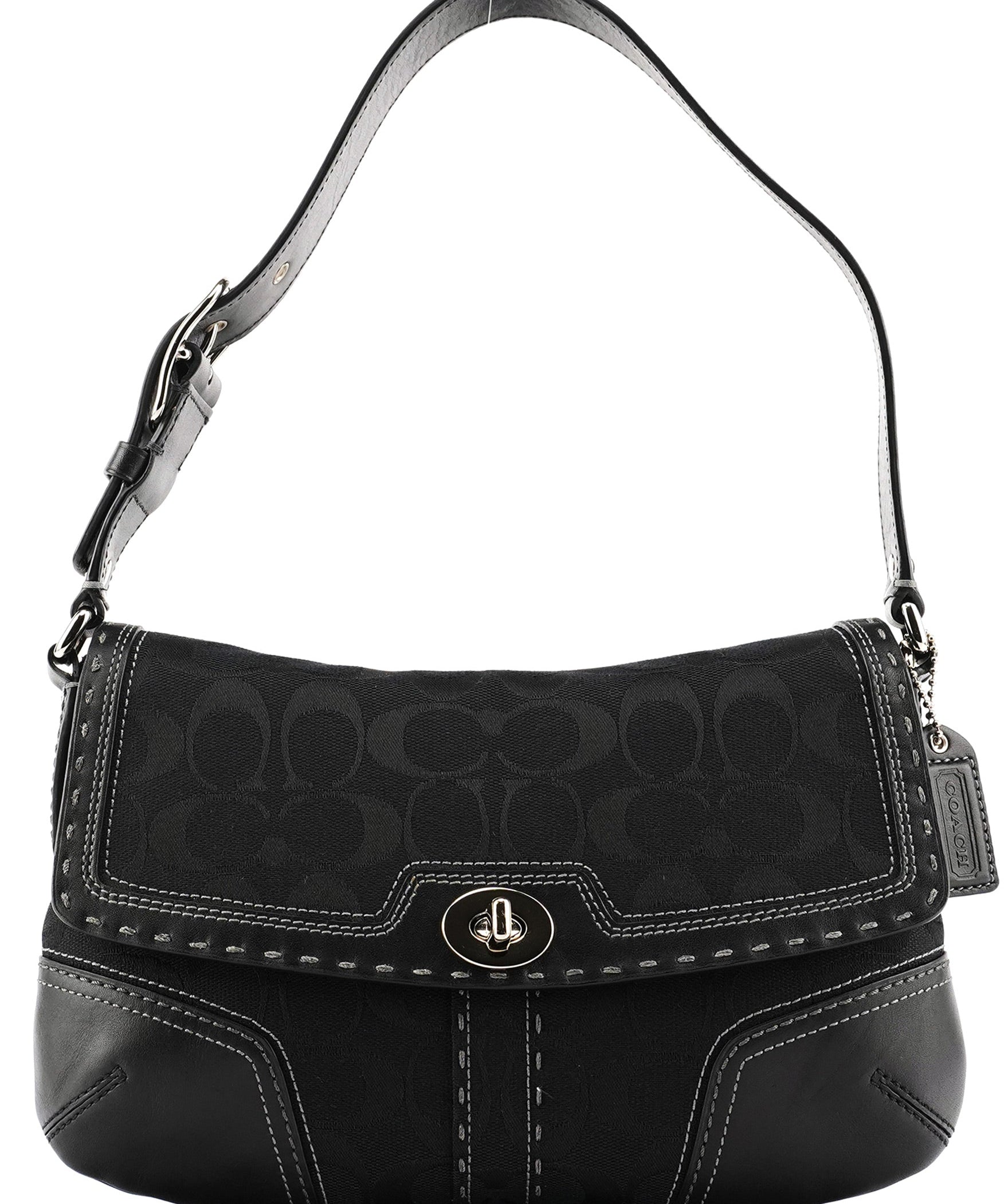 Coach Black Signature Canvas Turnlock Shoulder Bag