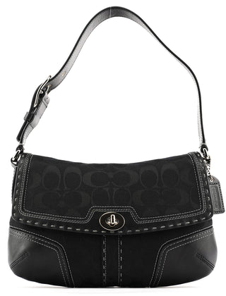Coach Black Signature Canvas Turnlock Shoulder Bag