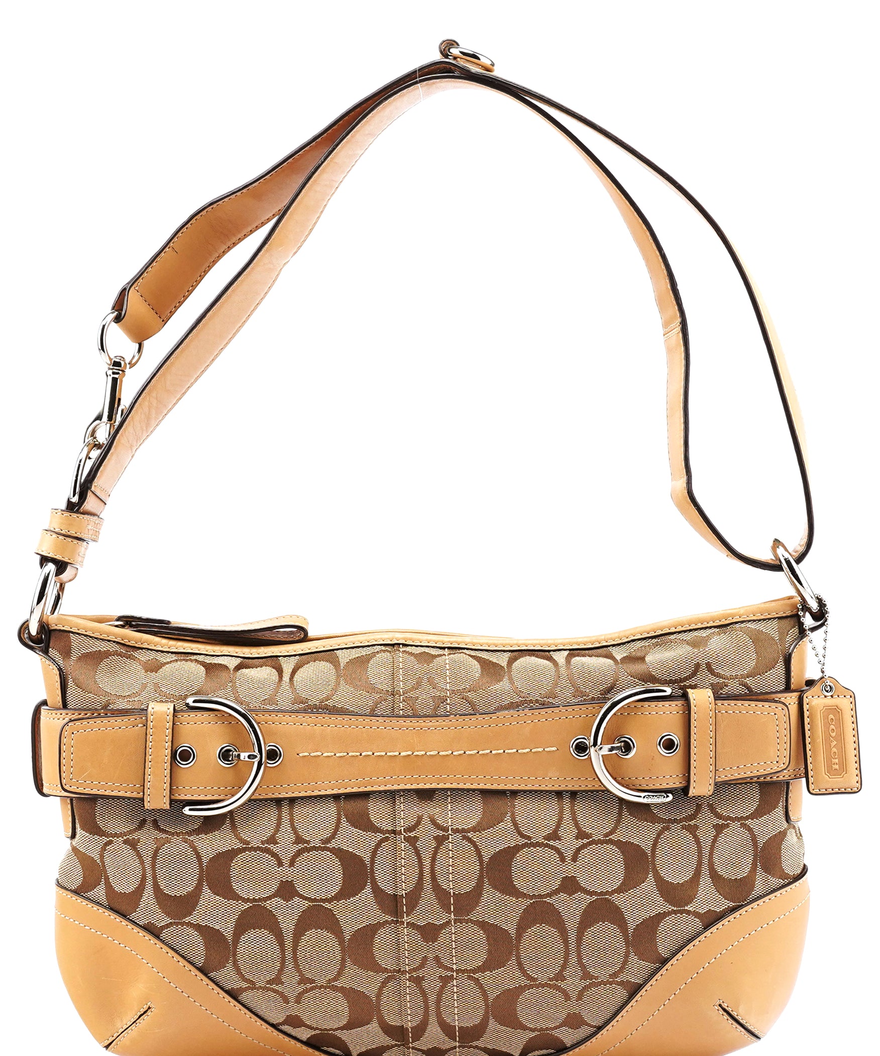 Coach F07077 Beige Tan Signature Canvas Soho 2-Way Bag