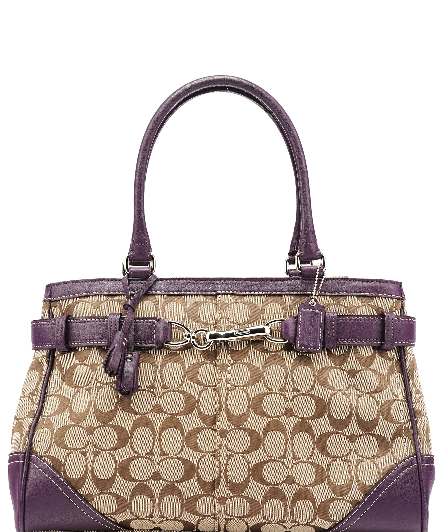 Coach F08K07 Beige Purple Signature Canvas Hampton Handbag
