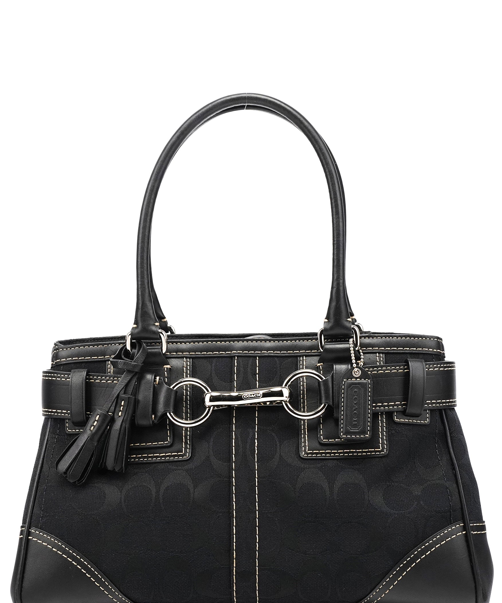 Coach F10245 Black Signature Canvas Hamptons Tote Bag