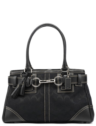 Coach F10245 Black Signature Canvas Hamptons Tote Bag