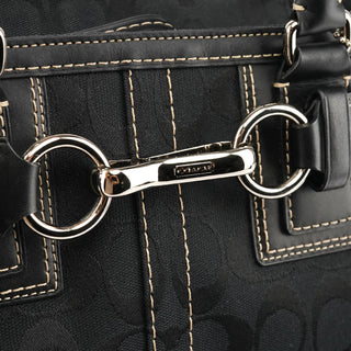 Coach F10245 Black Signature Canvas Hamptons Tote Bag