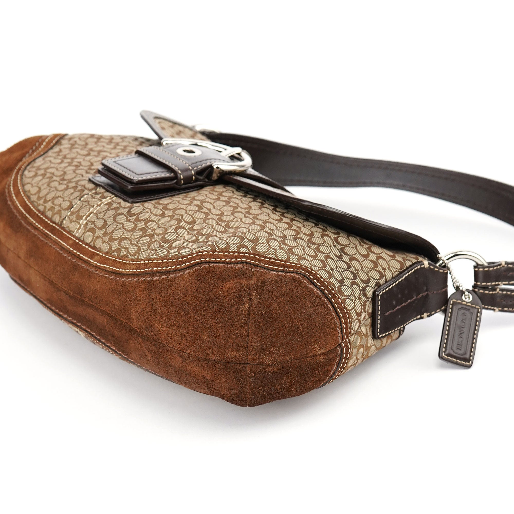 Coach F10926 Beige Brown Suede Soho Shoulder Bag