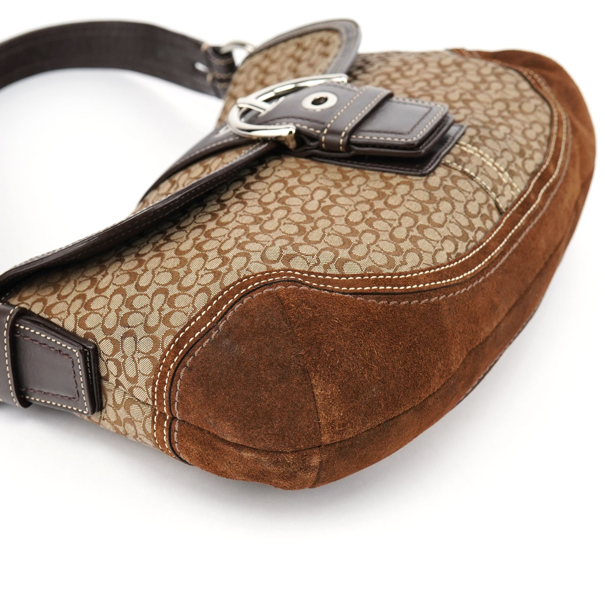 Coach F10926 Beige Brown Suede Soho Shoulder Bag