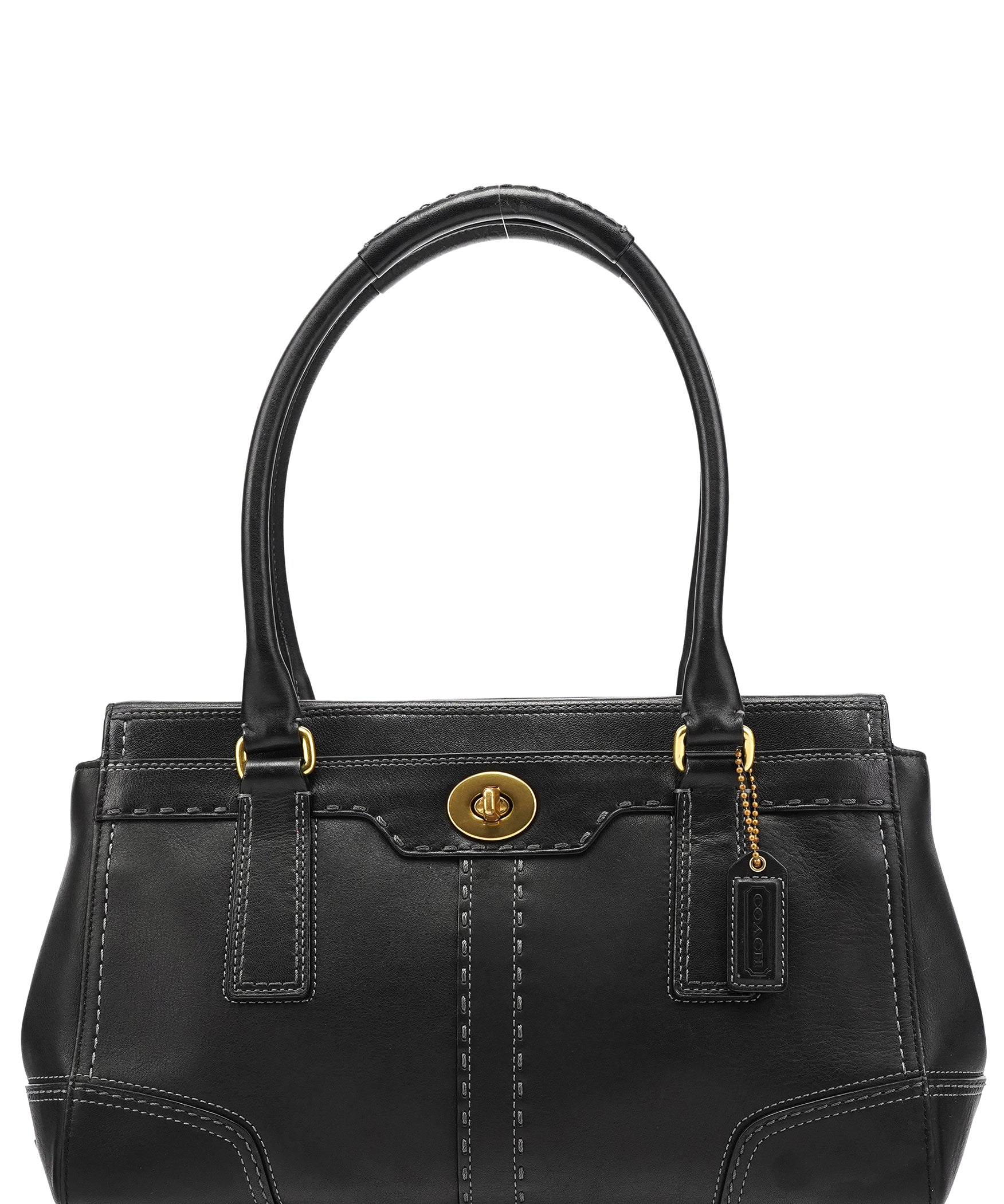 Coach F11547 Black Leather Turnlock Tote Bag