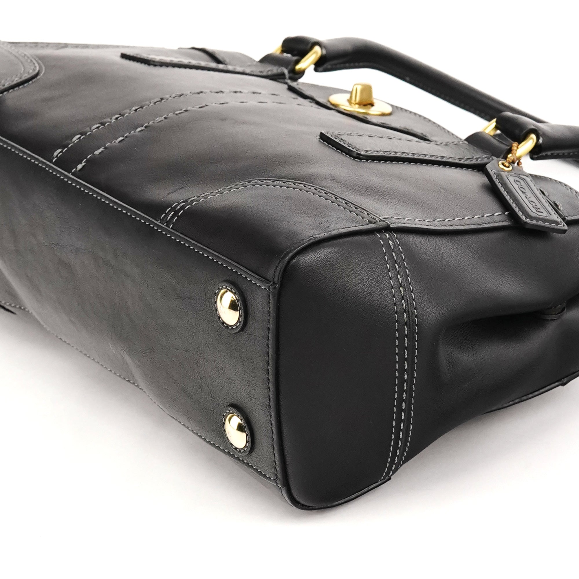 Coach F11547 Black Leather Turnlock Tote Bag