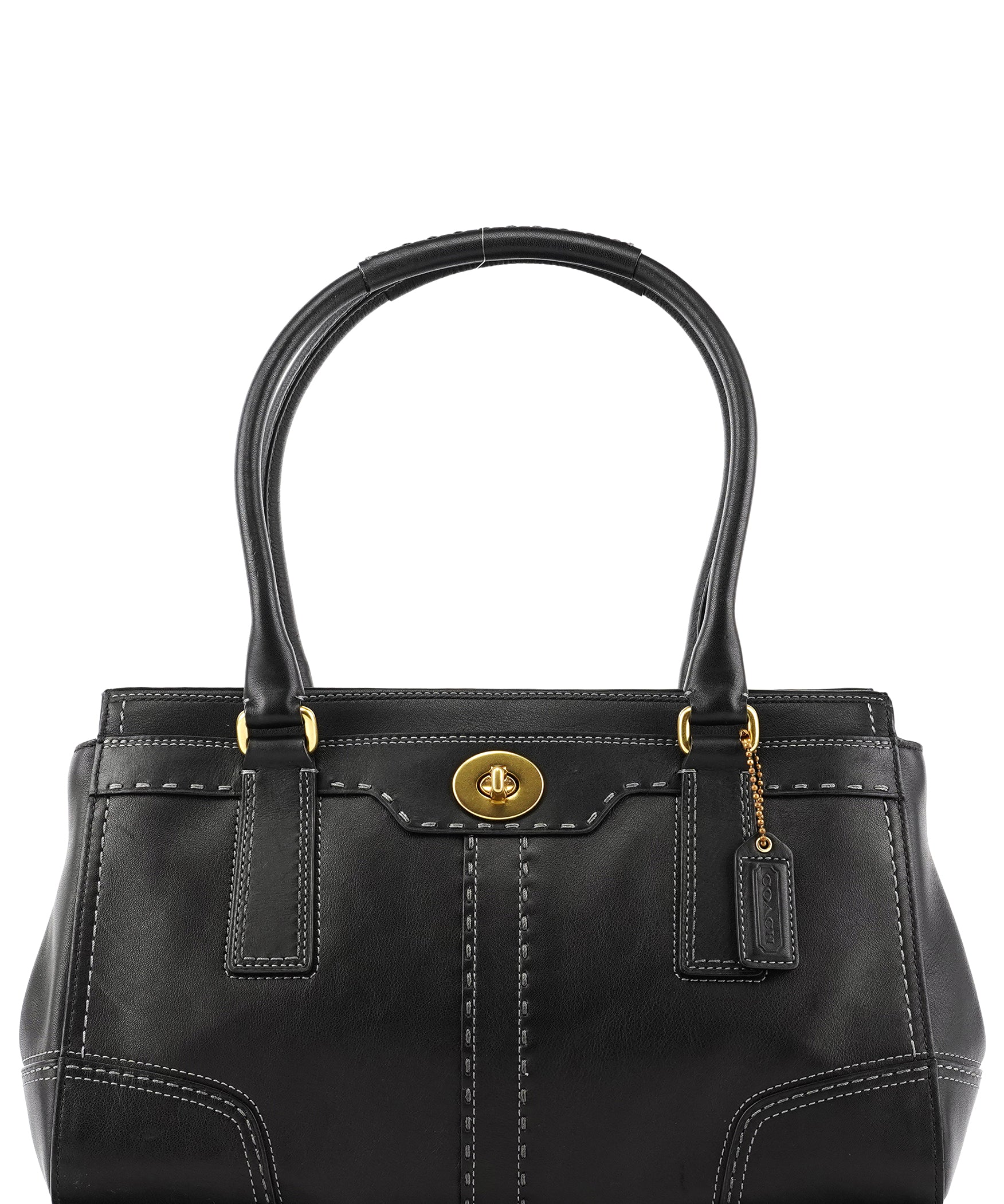 Coach F11547 Black Leather Turnlock Tote Bag