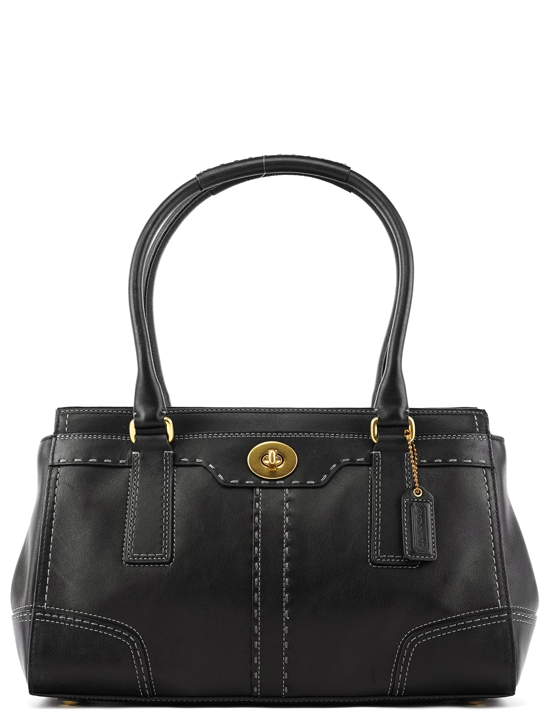 Coach F11547 Black Leather Turnlock Tote Bag