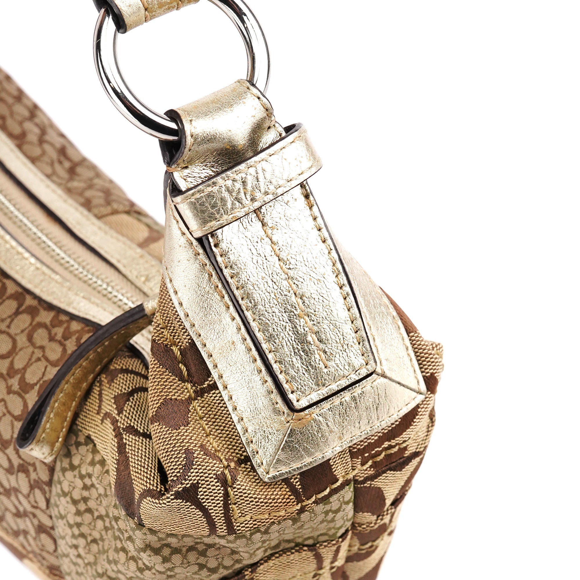 Coach F12315 Sac hobo Patchwork en toile Signature beige et dorée